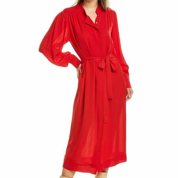 Rebecca Taylor Georgette 100% Silk Red Button Down Dress Size Medium - Picture 1 of 8